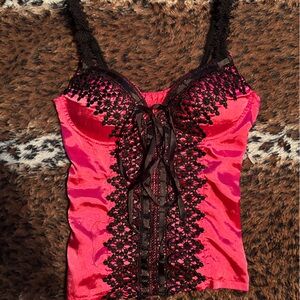 Seductions Black and Pink Lace Tank Top